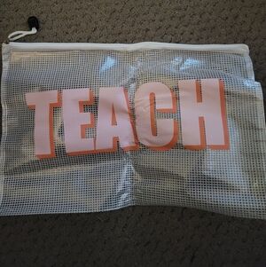 Large "TEACH" White Vinyl Zipper Pouch- NWOT